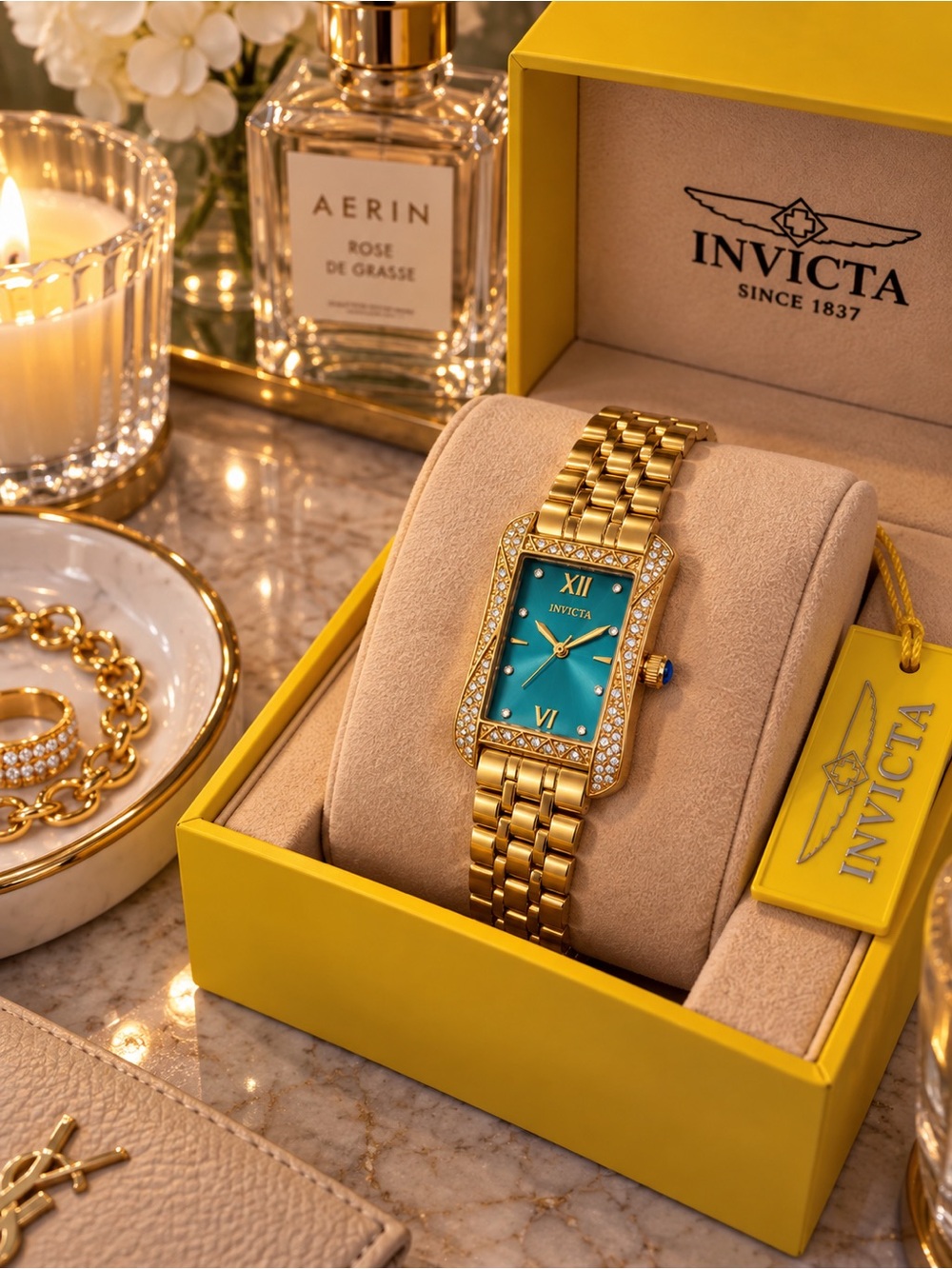 Invicta Wildflower 69283 Gold Teal Crystal Watch NWT